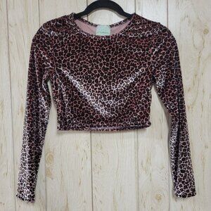 STYLE ANGELES cropped long sleeve leopard blouse S